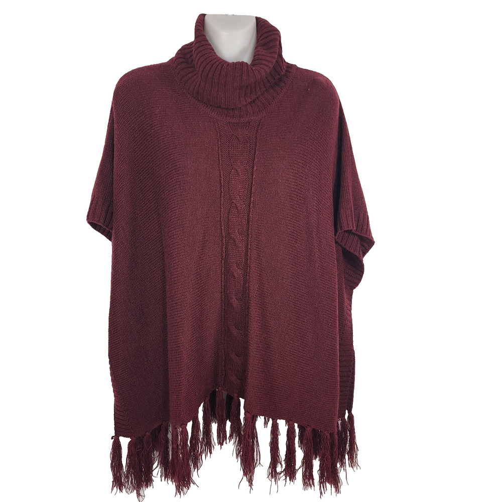 Allie & Rob Women Poncho Fringe Turtleneck Sweater One Size Boho Cozycore Layer